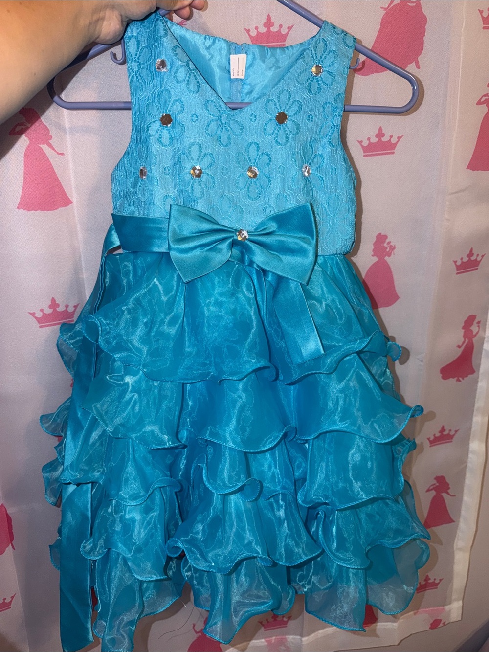 Blue Ruffle Bow Party Dress for Girls